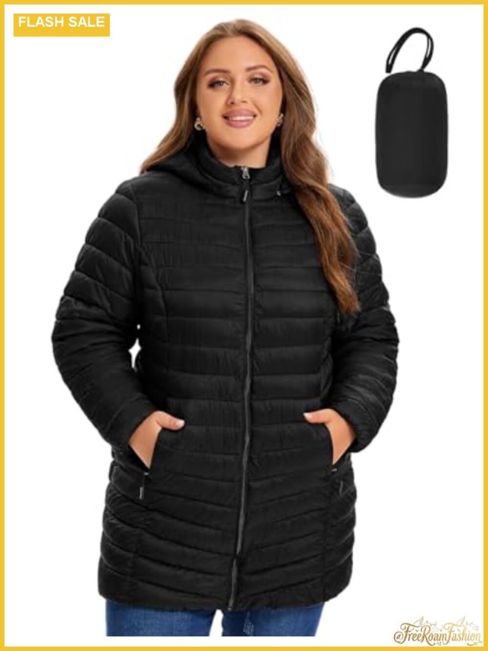 Plus Size Lightweight Packable Puffer Jacket Quilted Zip Coat